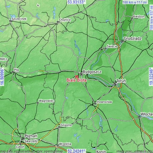 Topographic map of Białe Błota