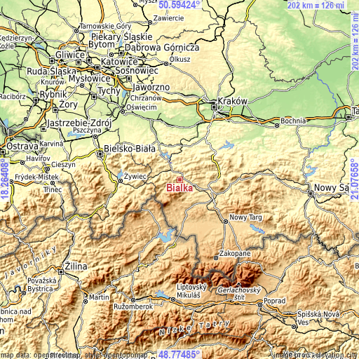 Topographic map of Białka