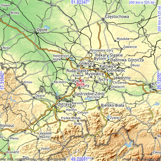 Topographic map of Bełk