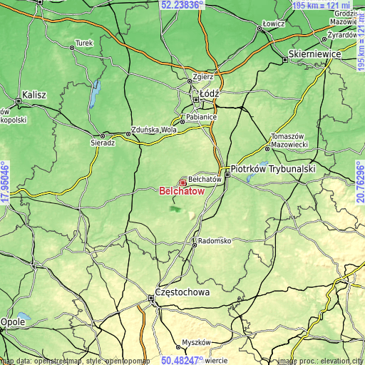 Topographic map of Bełchatów