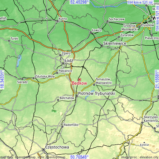Topographic map of Będków