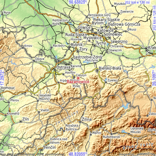 Topographic map of Bażanowice
