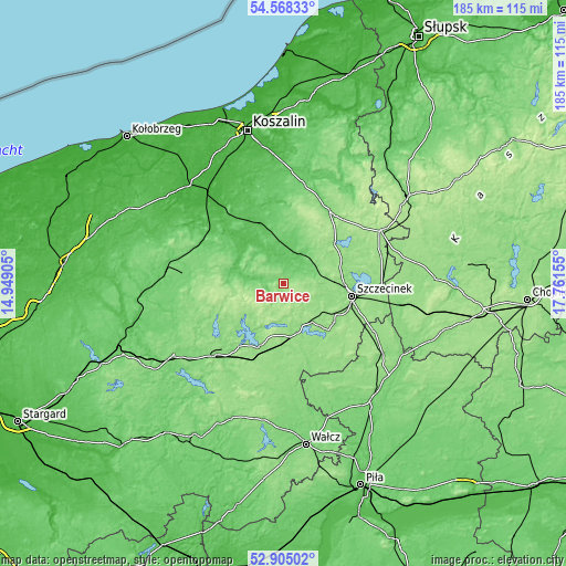 Topographic map of Barwice