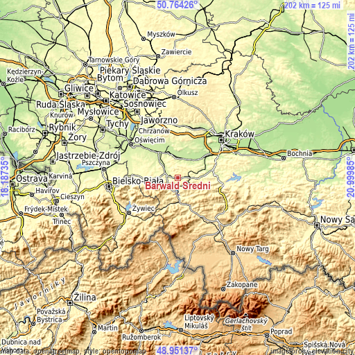 Topographic map of Barwałd Średni