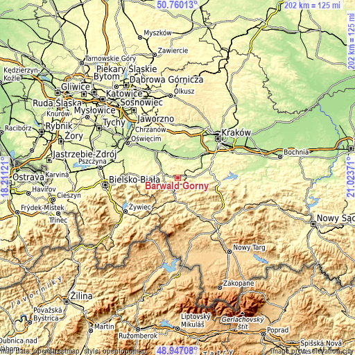 Topographic map of Barwałd Górny