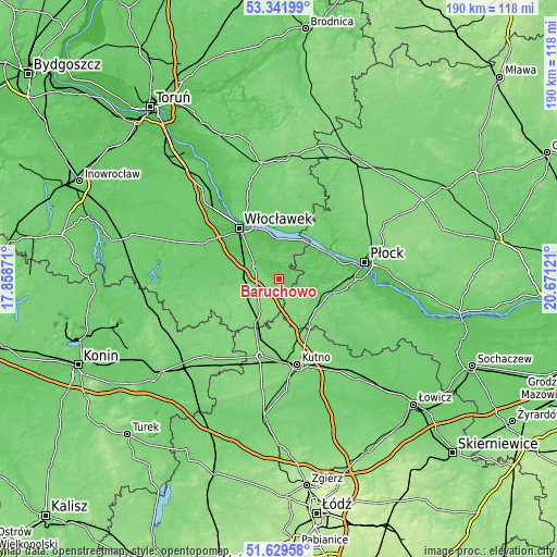 Topographic map of Baruchowo