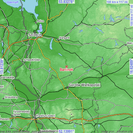 Topographic map of Barlinek