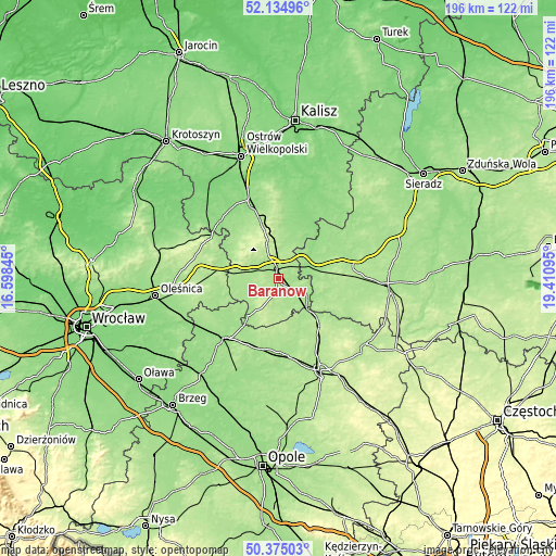 Topographic map of Baranów