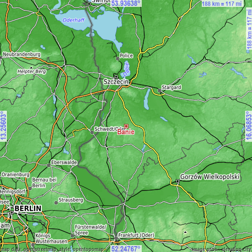 Topographic map of Banie