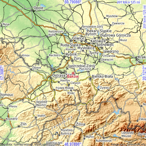 Topographic map of Bąków