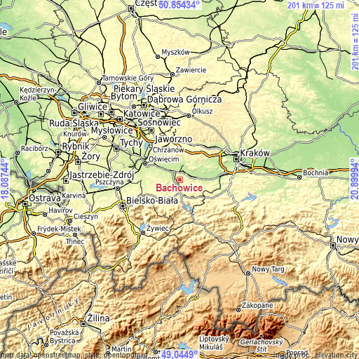 Topographic map of Bachowice