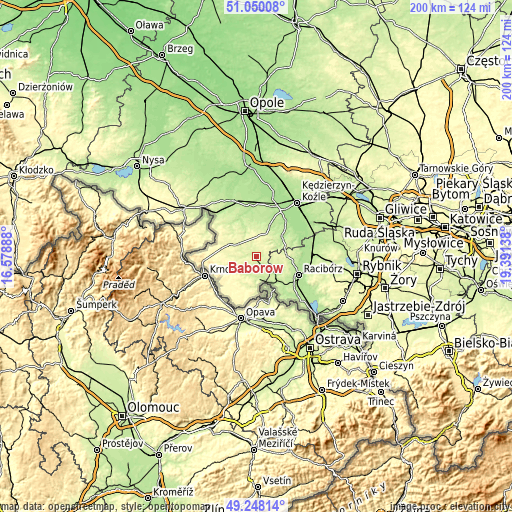 Topographic map of Baborów