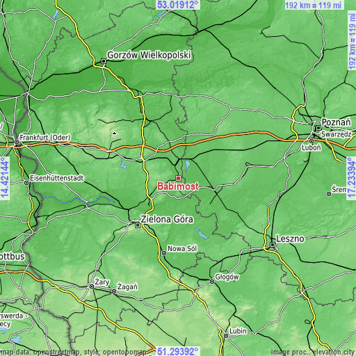 Topographic map of Babimost