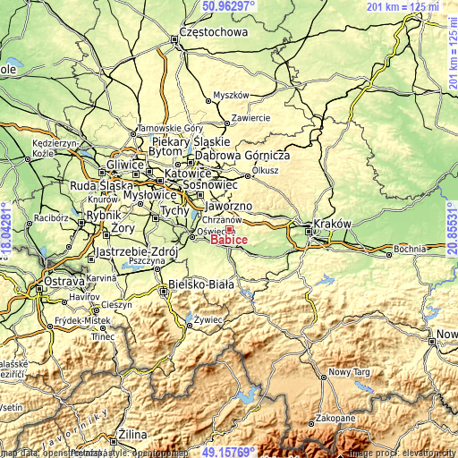 Topographic map of Babice