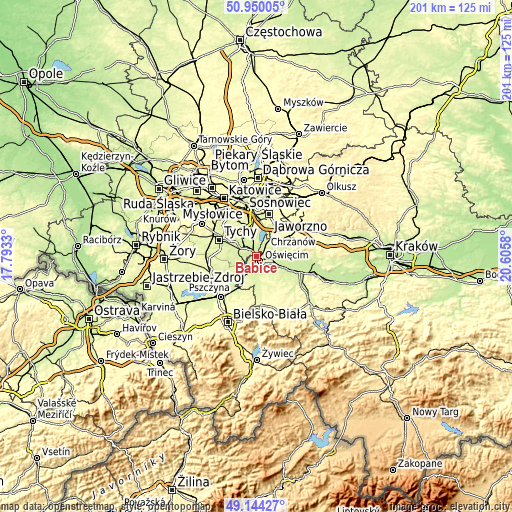 Topographic map of Babice