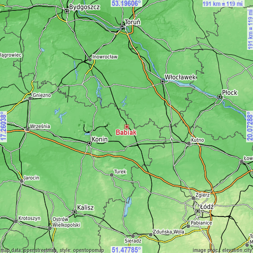 Topographic map of Babiak