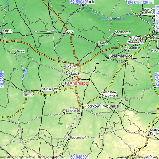 Topographic map of Andrespol