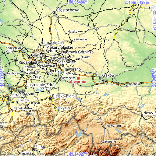 Topographic map of Alwernia