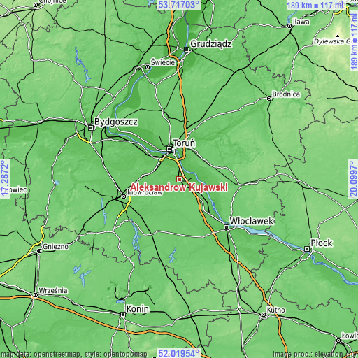 Topographic map of Aleksandrów Kujawski