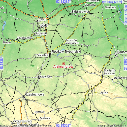 Topographic map of Aleksandrów