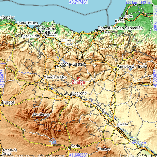 Topographic map of Zúñiga