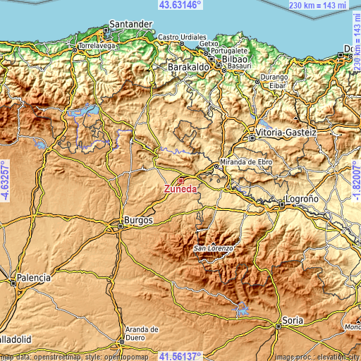 Topographic map of Zuñeda