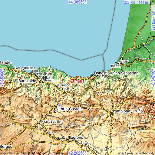 Topographic map of Zumaia