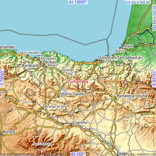 Topographic map of Zumarraga