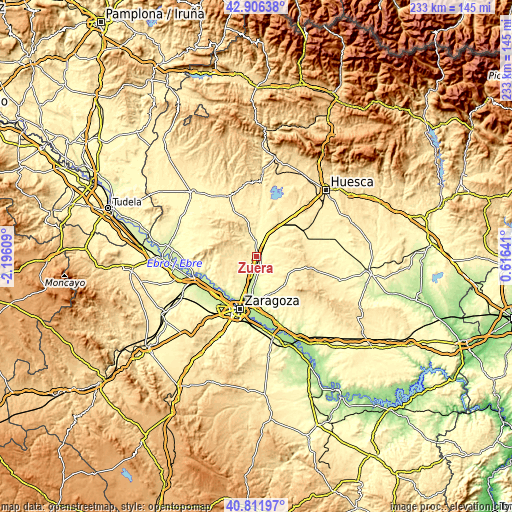 Topographic map of Zuera