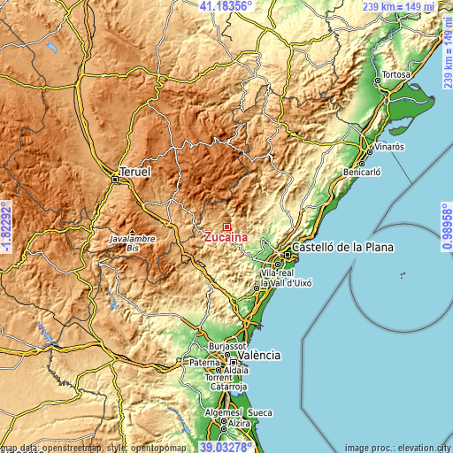 Topographic map of Zucaina