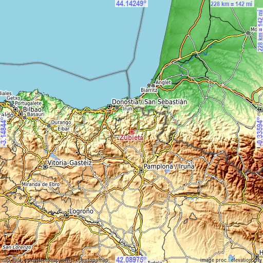 Topographic map of Zubieta