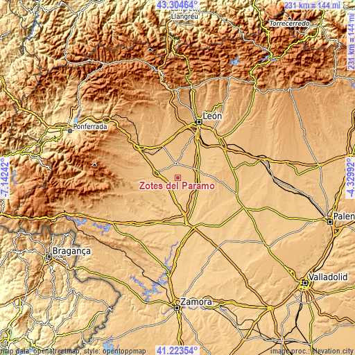 Topographic map of Zotes del Páramo