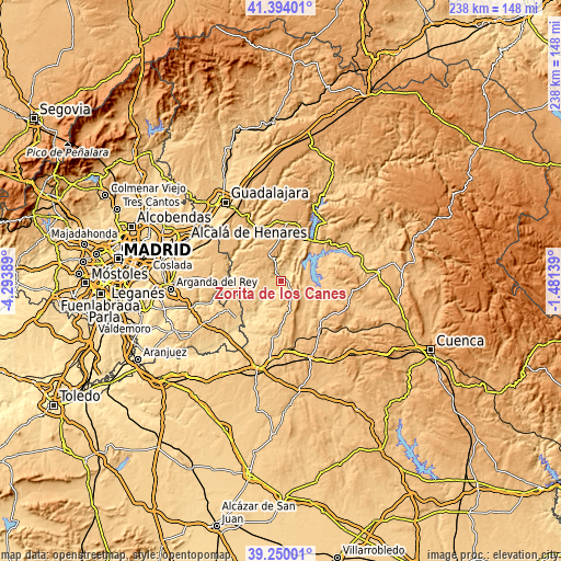 Topographic map of Zorita de los Canes