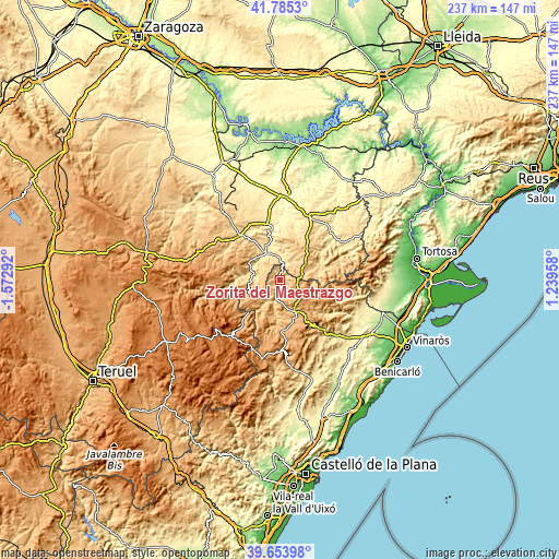 Topographic map of Zorita del Maestrazgo