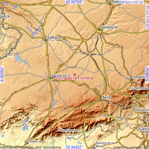 Topographic map of Zorita de la Frontera