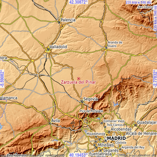 Topographic map of Zarzuela del Pinar