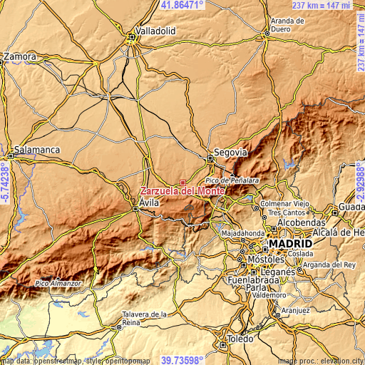 Topographic map of Zarzuela del Monte