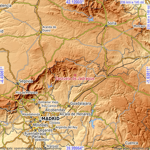 Topographic map of Zarzuela de Jadraque