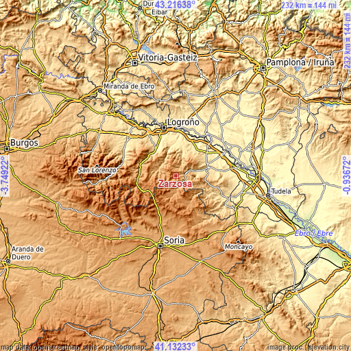 Topographic map of Zarzosa