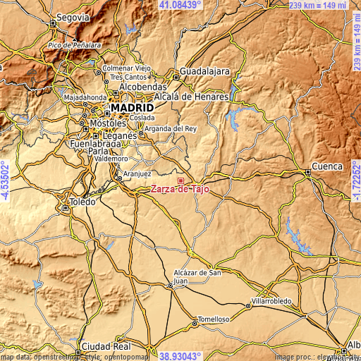 Topographic map of Zarza de Tajo