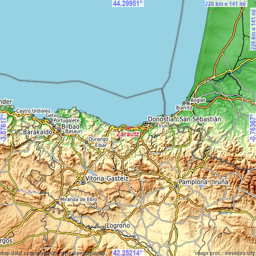 Topographic map of Zarautz