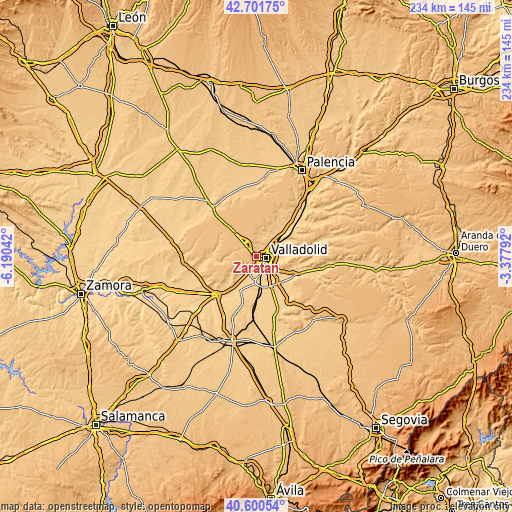 Topographic map of Zaratán