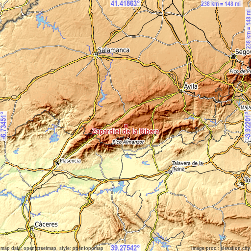 Topographic map of Zapardiel de la Ribera