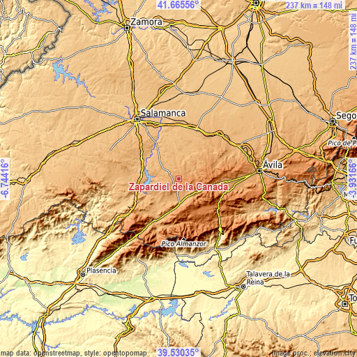 Topographic map of Zapardiel de la Cañada