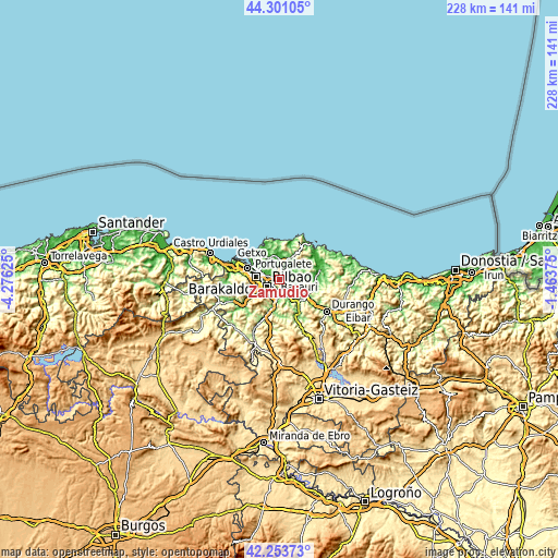 Topographic map of Zamudio