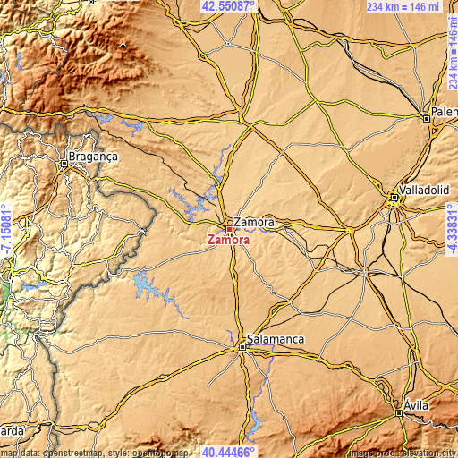 Topographic map of Zamora