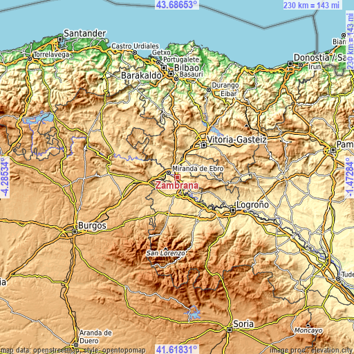 Topographic map of Zambrana
