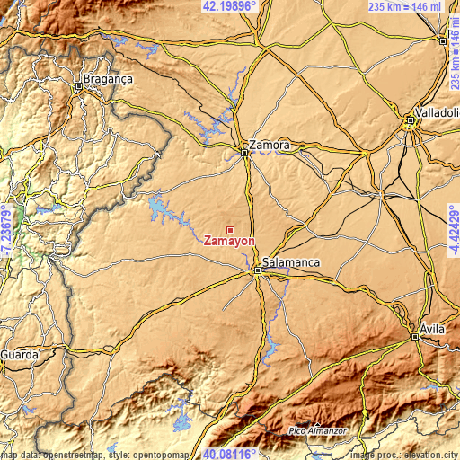 Topographic map of Zamayón