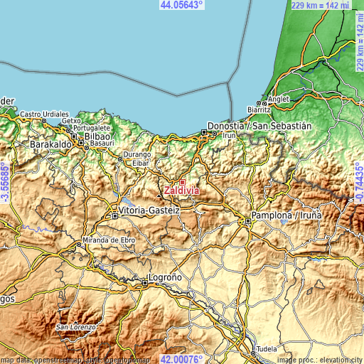 Topographic map of Zaldibia