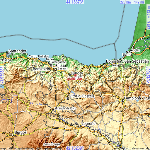 Topographic map of Zaldibar